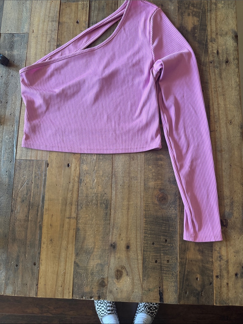 Pink Ribbed One-Shoulder Crop Top with cutout back